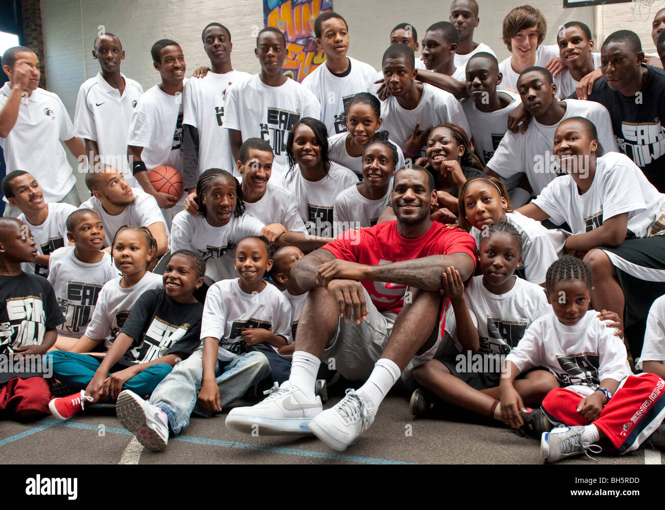 American superstar basketball player James LeBron meets pupils at the  Lilian Bayliss Old School in Kennington london Stock Photo - Alamy