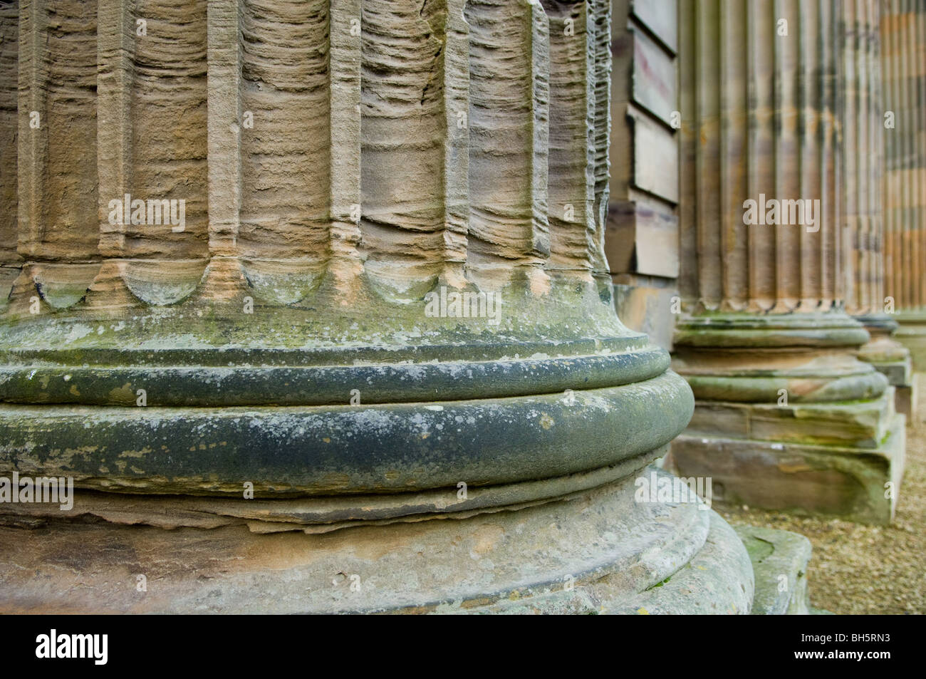 Ornate decaying stone carved columns at Sutton Scarsdale Hall in Derbyshire, England. Stock Photo