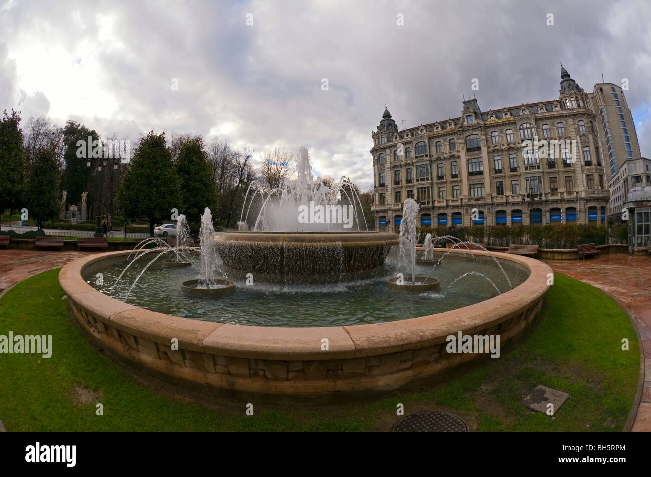 Fountain in the city of Oviedo, Asturias, Spain. Stock Photo