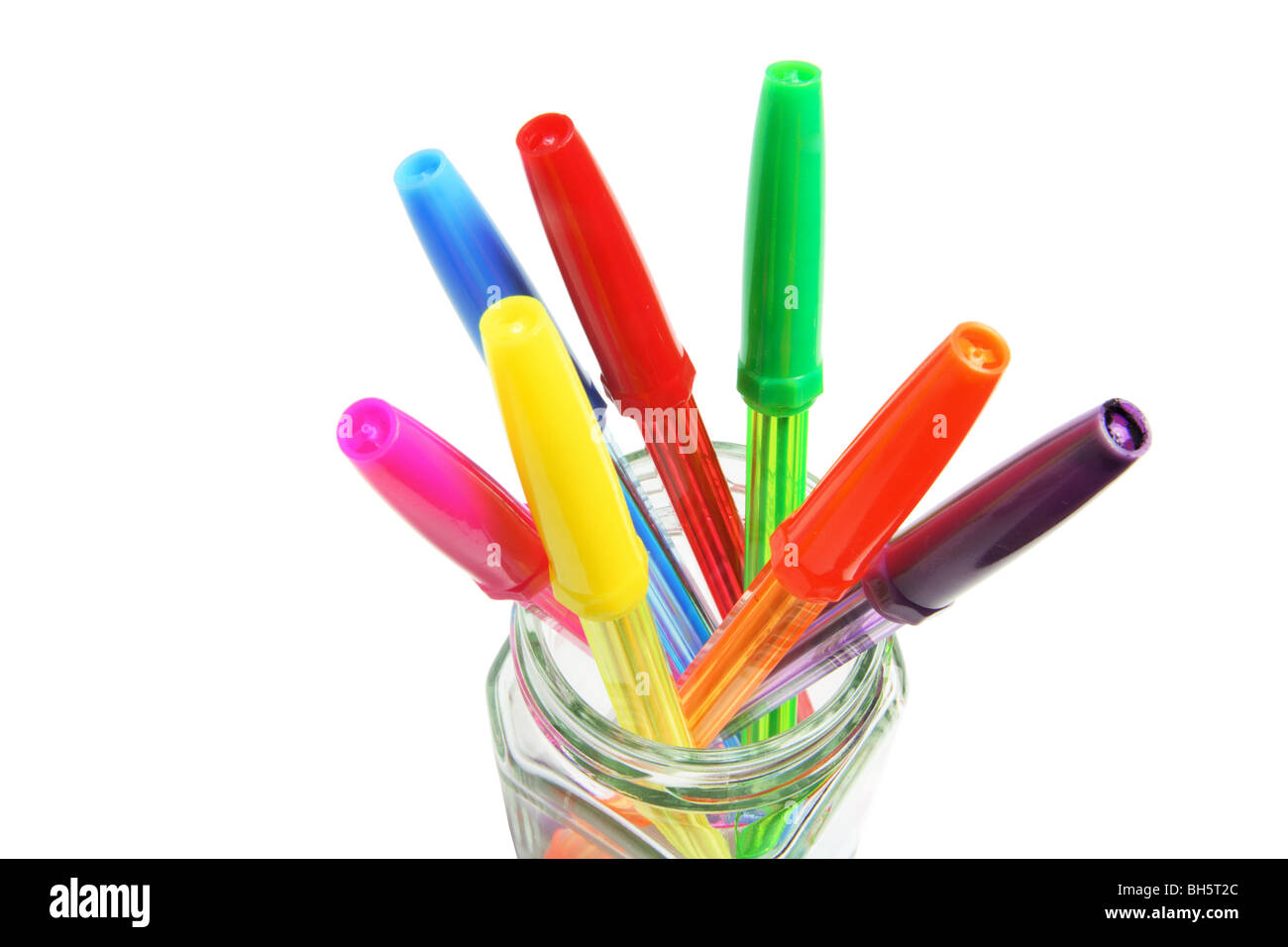 Close Up of Ballpoint Pens in Glass Jar Stock Photo Alamy
