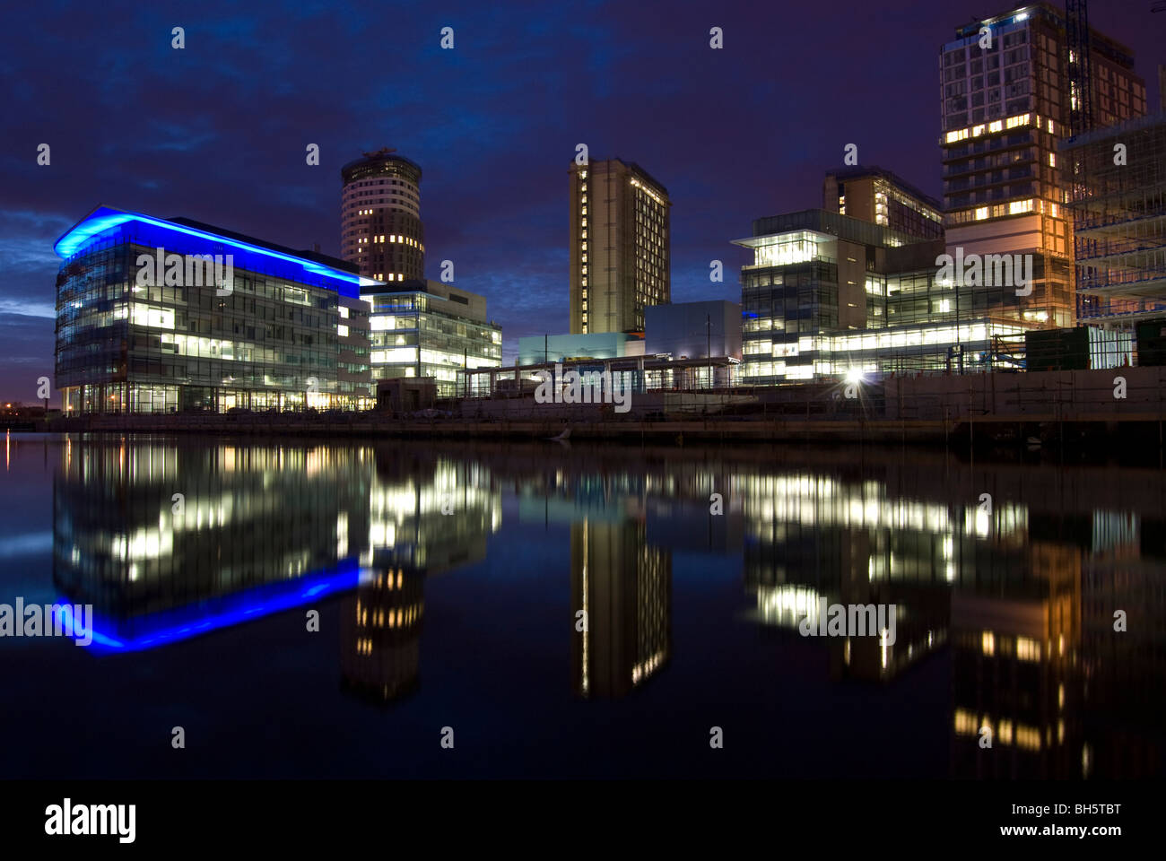 Salford Quays at dusk in winter, Greater Manchester UK Stock Photo