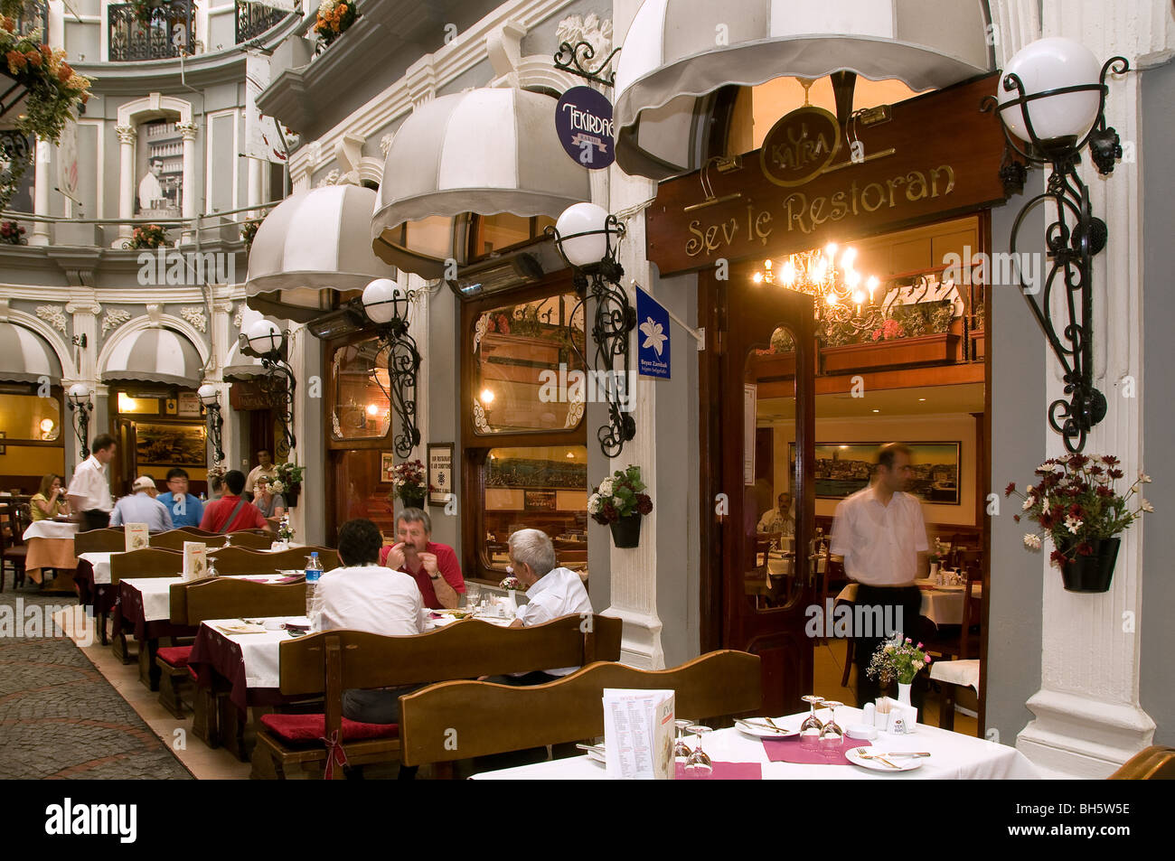 Restaurants at Cicek Pasaji (Flower Passage) on İstiklal Avenue, Beyoglu  Istanbul Turkey Stock Photo