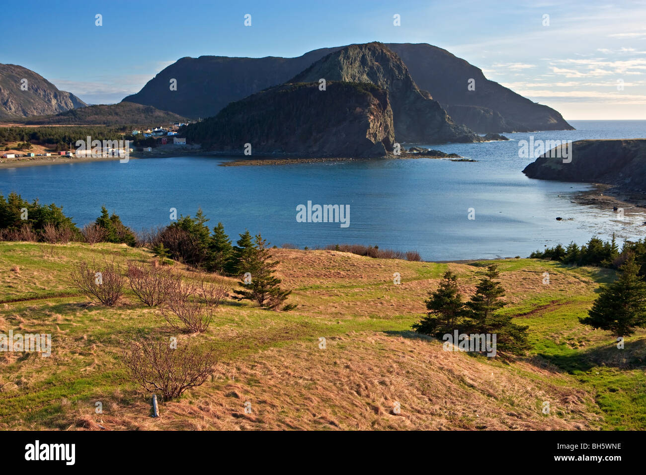 View across Bottle Cove towards the townsite of Little Port at the end of the Humber Arm near