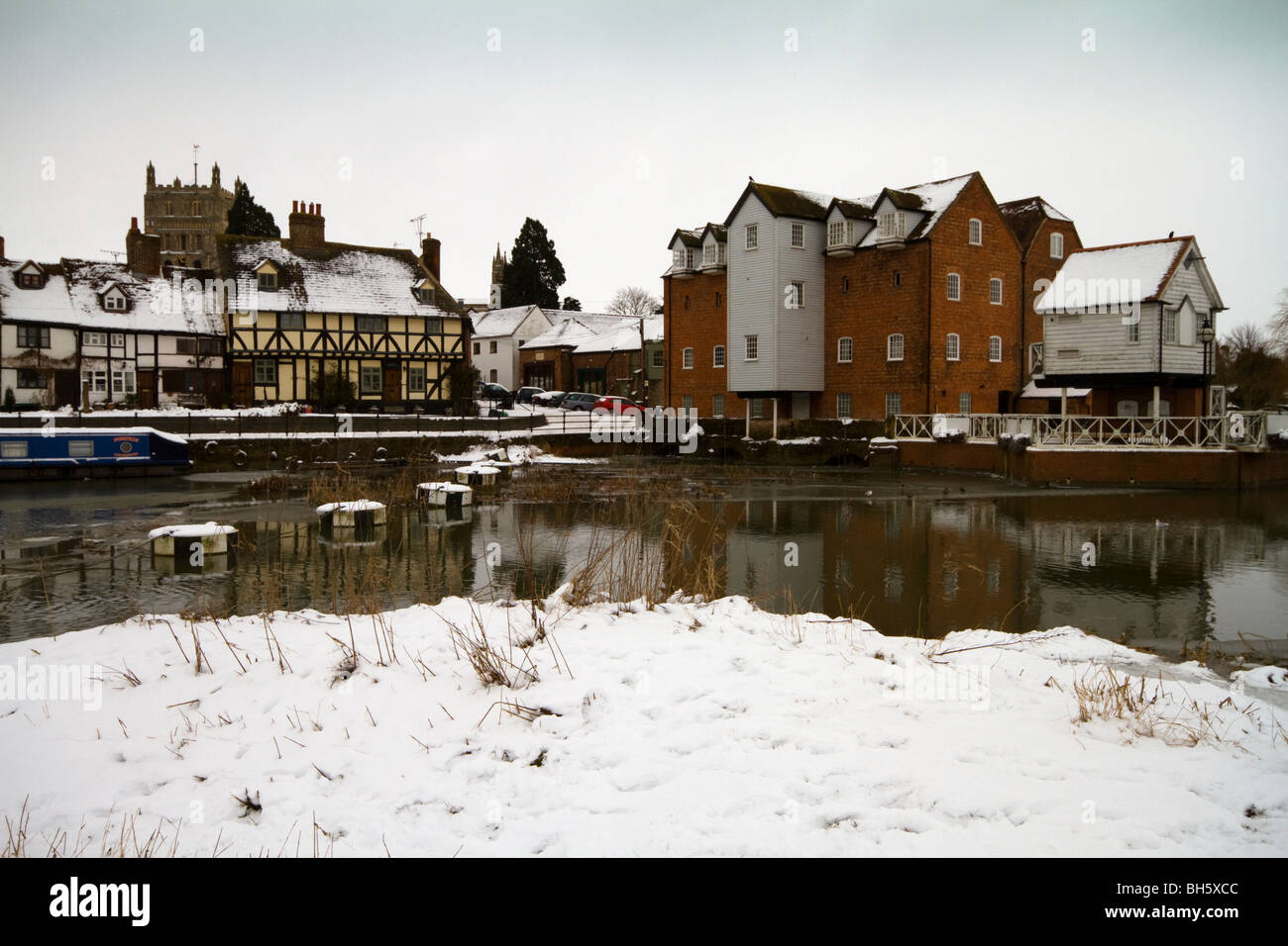 A photograph of Abbey Cottages,Tewkesbury in the Snow Jan 2010 Stock