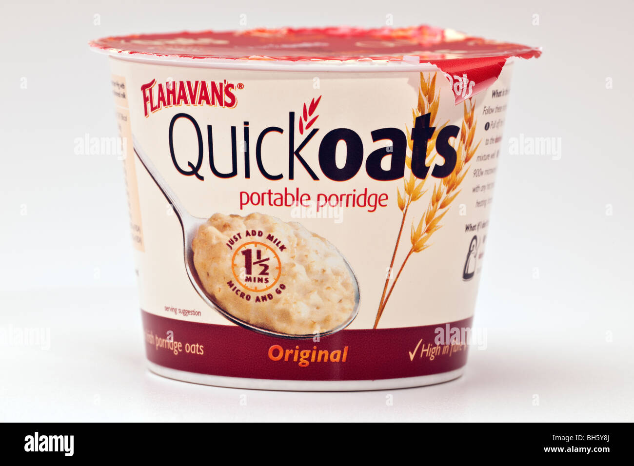Small tub of Flahavans quick oats portable porridge Stock Photo