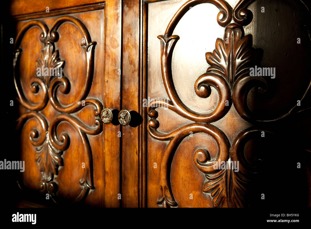 MEXICAN DECORATED CABINET WITH FLORAL MOTIF Stock Photo