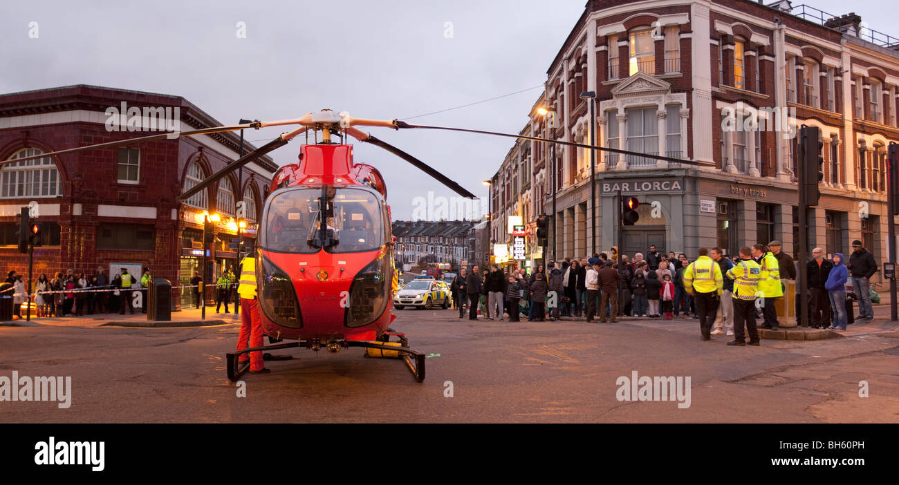 London Air Ambulance - Helicopter Emergency Medical Service (HEMS) - Tufnell Park Underground Station - London Stock Photo