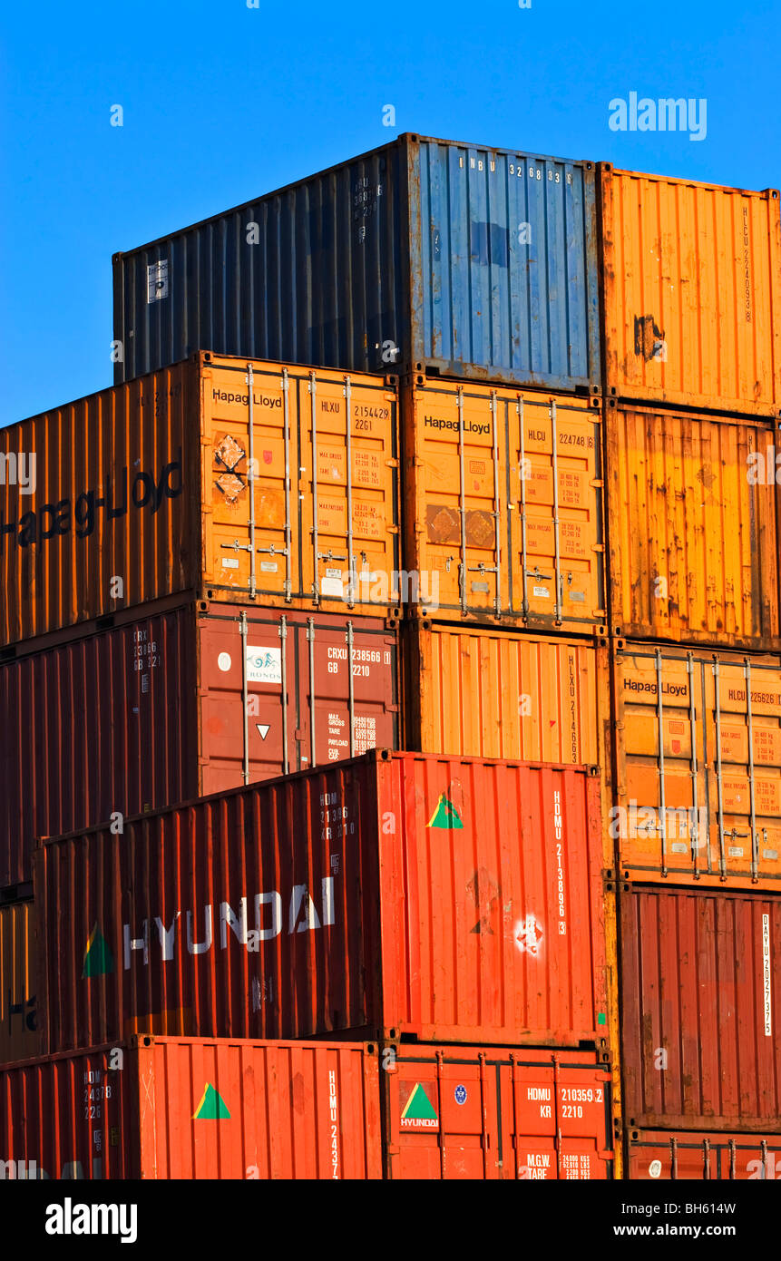 Shipping industry / Shipping containers stacked high in the Port of