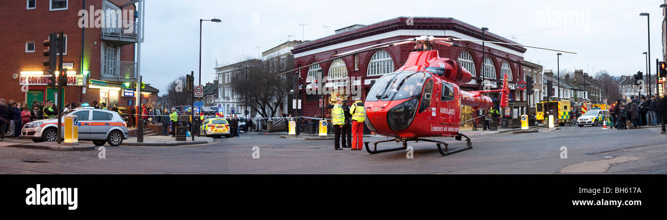 London Air Ambulance - Helicopter Emergency Medical Service (HEMS) - Tufnell Park Underground Station - London Stock Photo