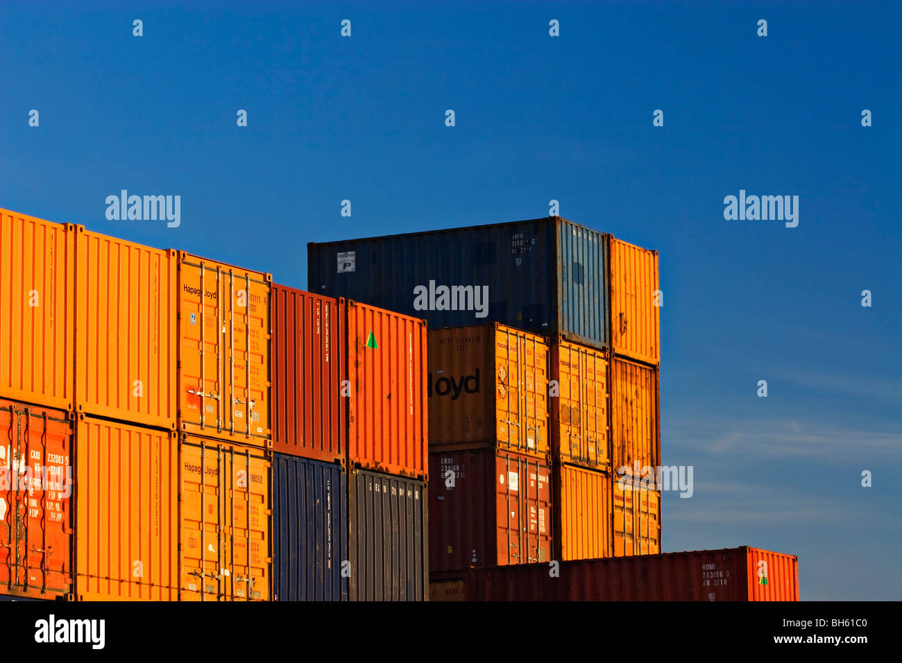 Shipping industry / Shipping containers stacked high in the Port of