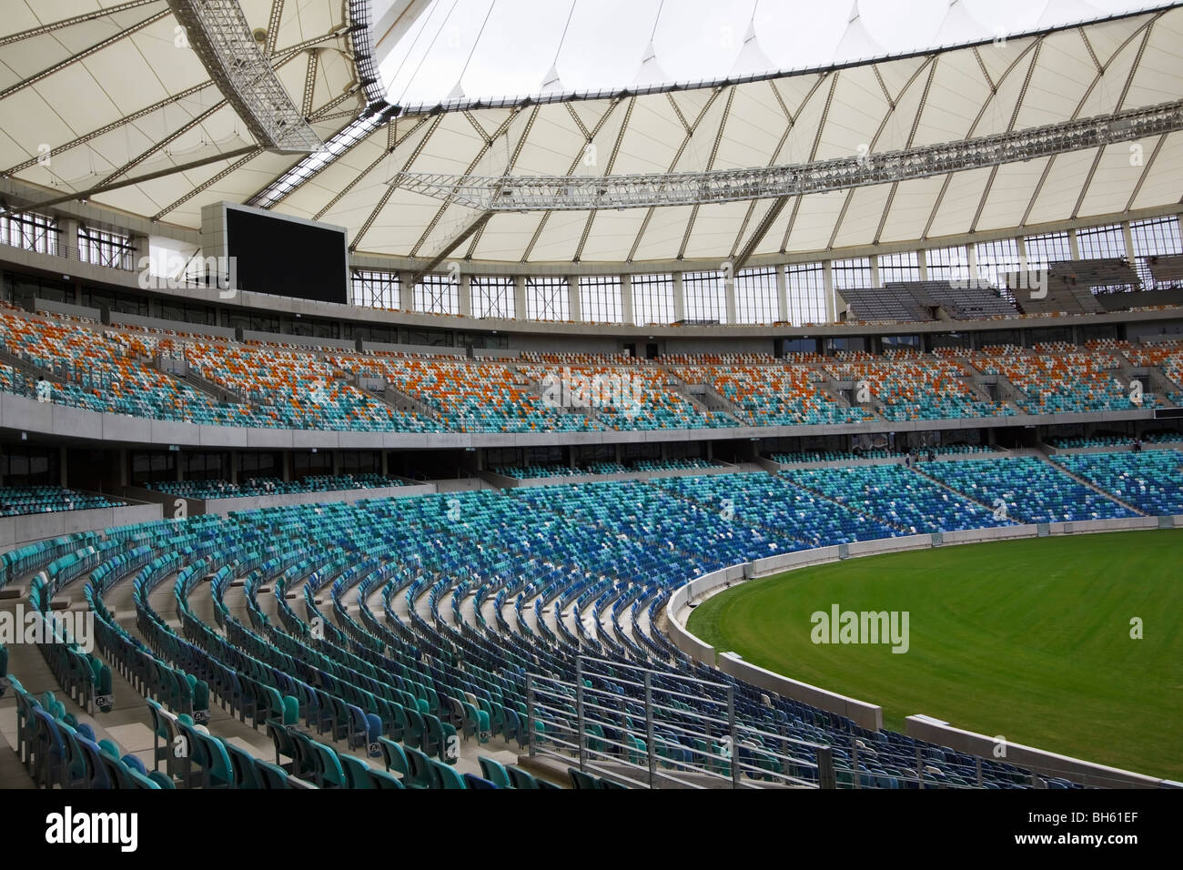 Seating inside the 2010 World Cup stadium Durban, Kwazulu Natal, South Africa. Stock Photo