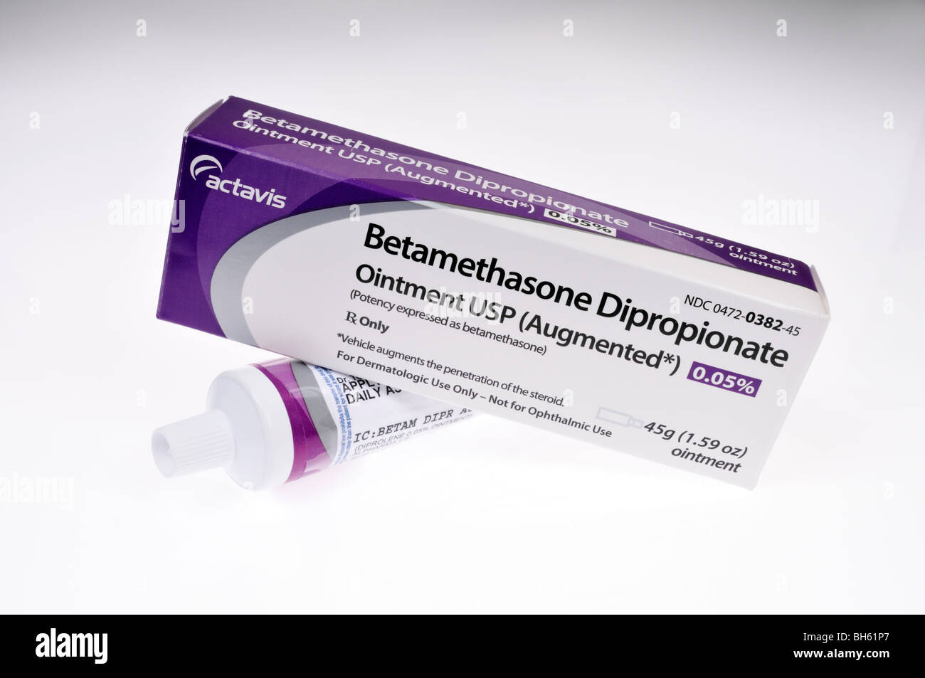 Prescription medicine tube of actavis  betamethasone dipropionate ointment and its packaging cut out. Stock Photo