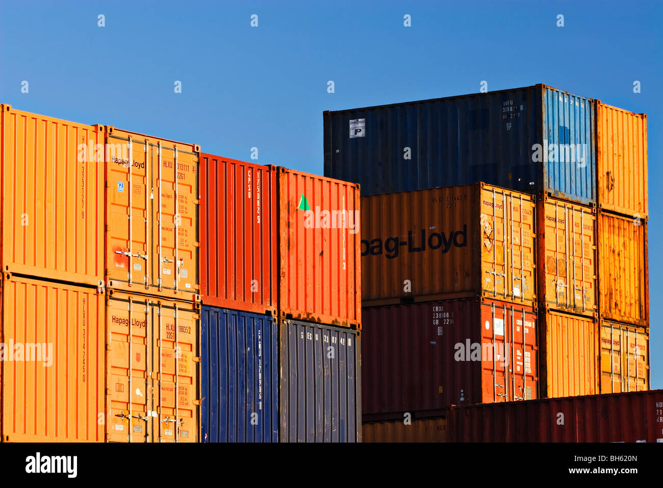 Shipping industry / Shipping containers stacked high in the Port of Melbourne / Melbourne
