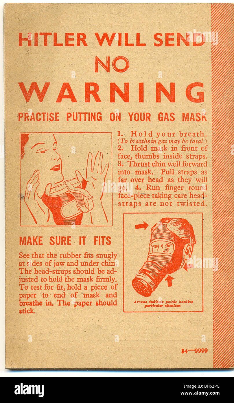 Gas mask instructions from The Fire Guards Handbook HMSO, London Stock Photo