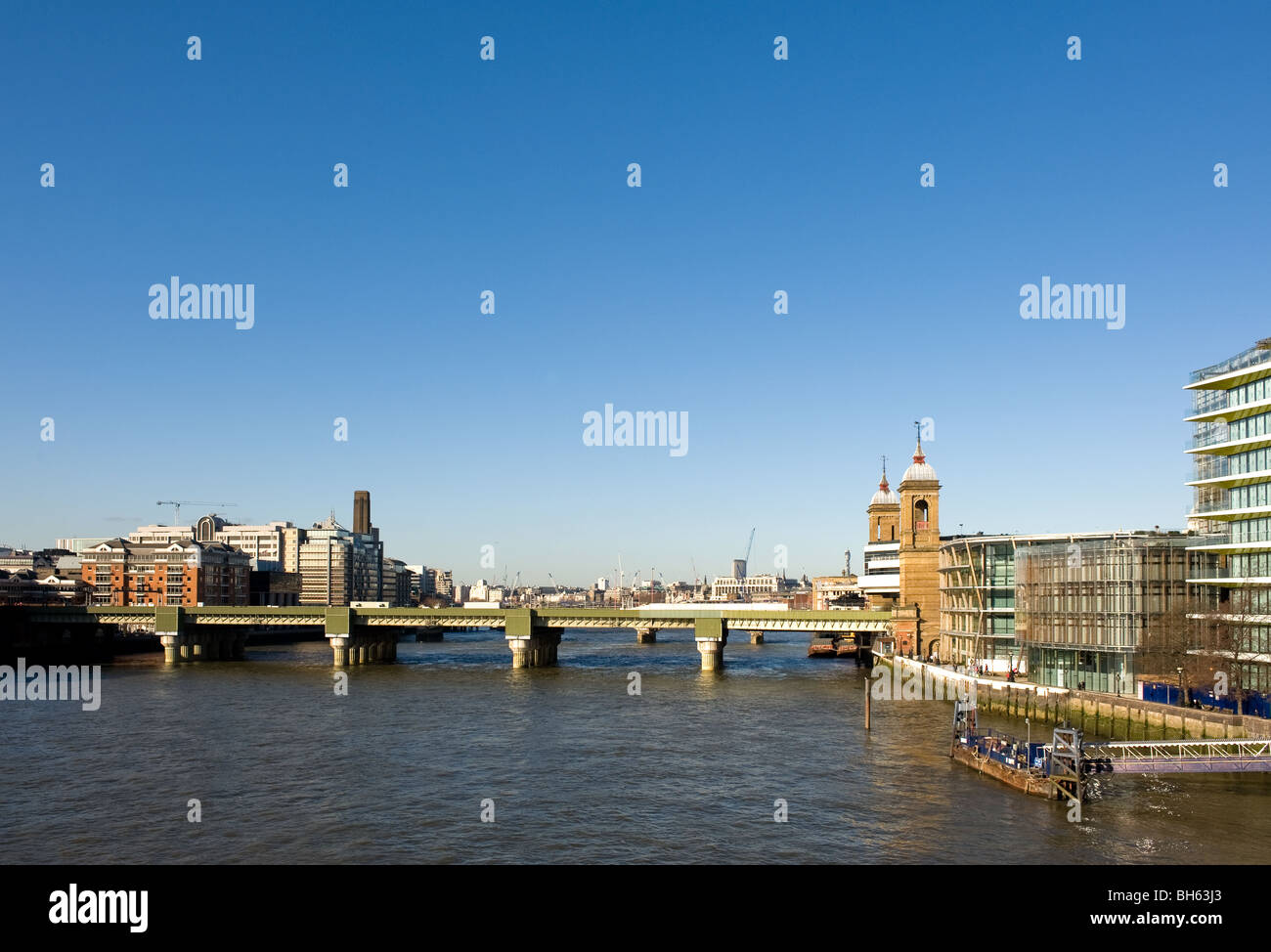 Cannon Street Railway Bridge across the River Thames. Stock Photo