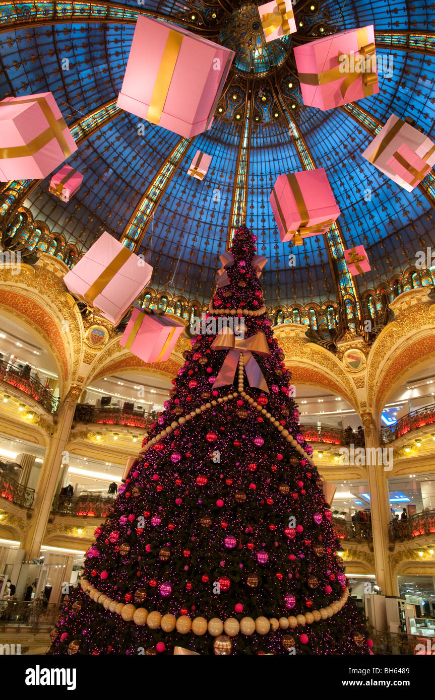 christmas tree and decorations at galerie lafayette in paris Stock Photo