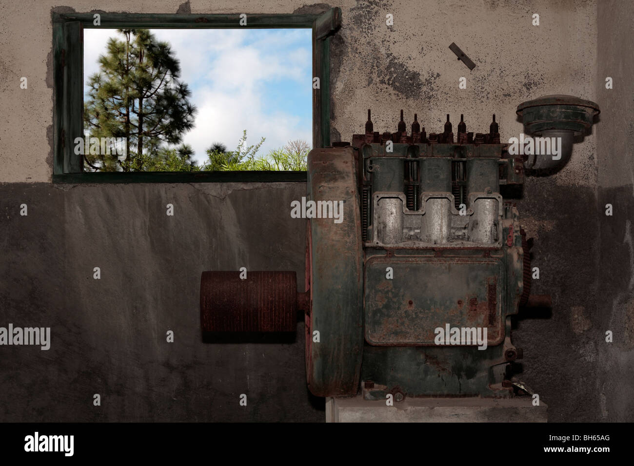 Old Lister engine in an abandoned pumphouse which used to drive a water