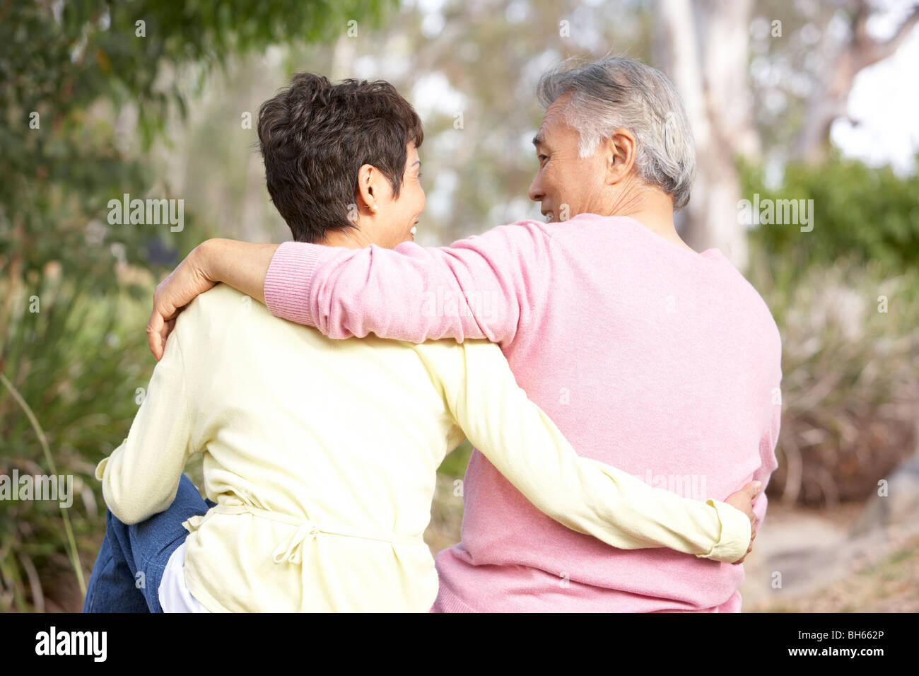 Back View Of Senior Couple In Park Stock Photo