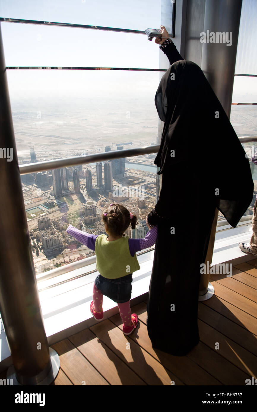 Arab woman and child at the top Burj Khalifa Dubai SEAT2 Stock Photo