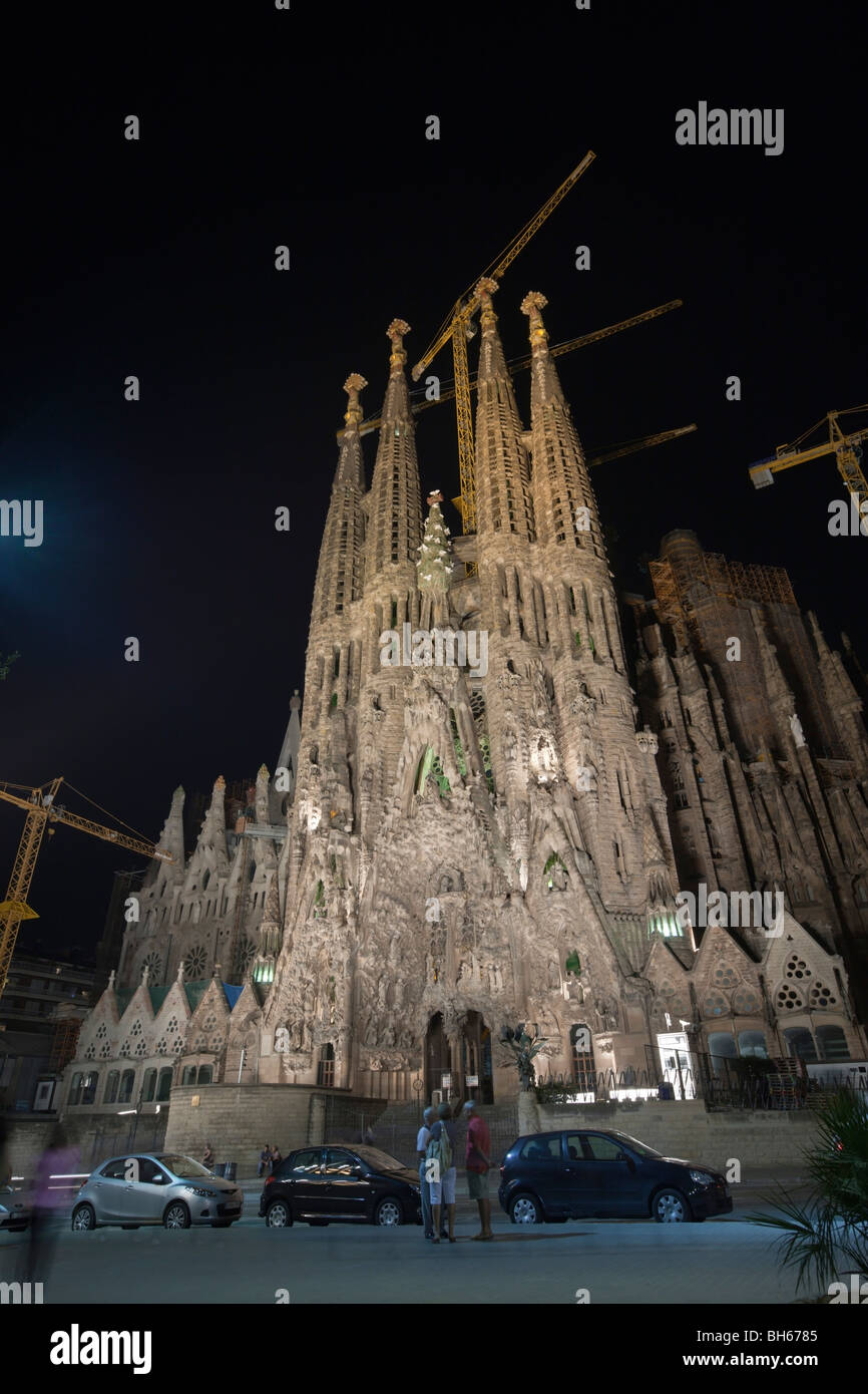 Illuminated Cathedrale La Sagrada Familia of Architect Antoni Gaudi ...