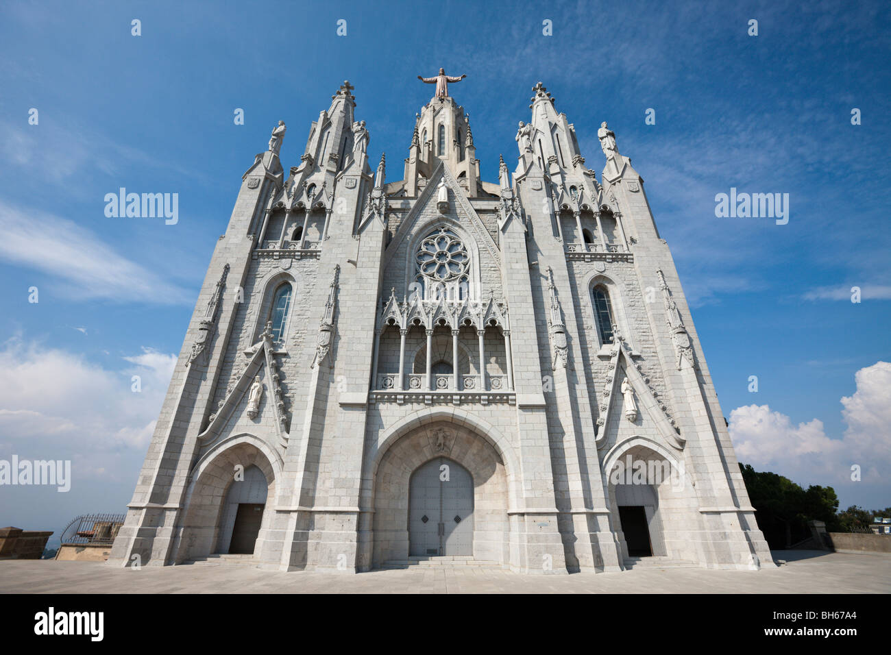 Catholic Church Temple de Sagrat Cor at Top of Tibidabo Mountain, Barcelona, Catalonia, Spain Stock Photo