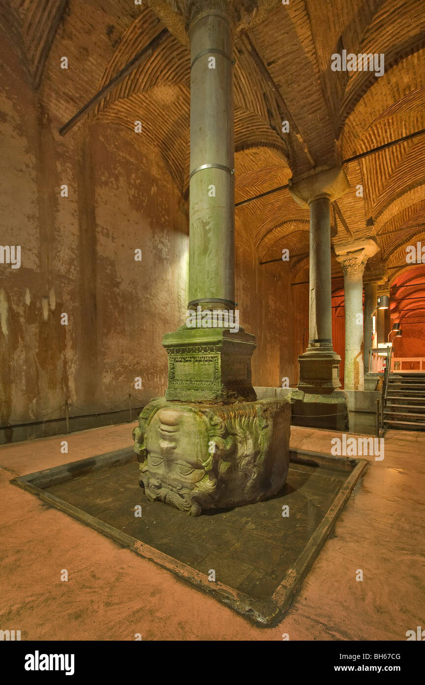 Medusa Head, Underground cistern, Basilica, Istanbul Turkey Stock Photo