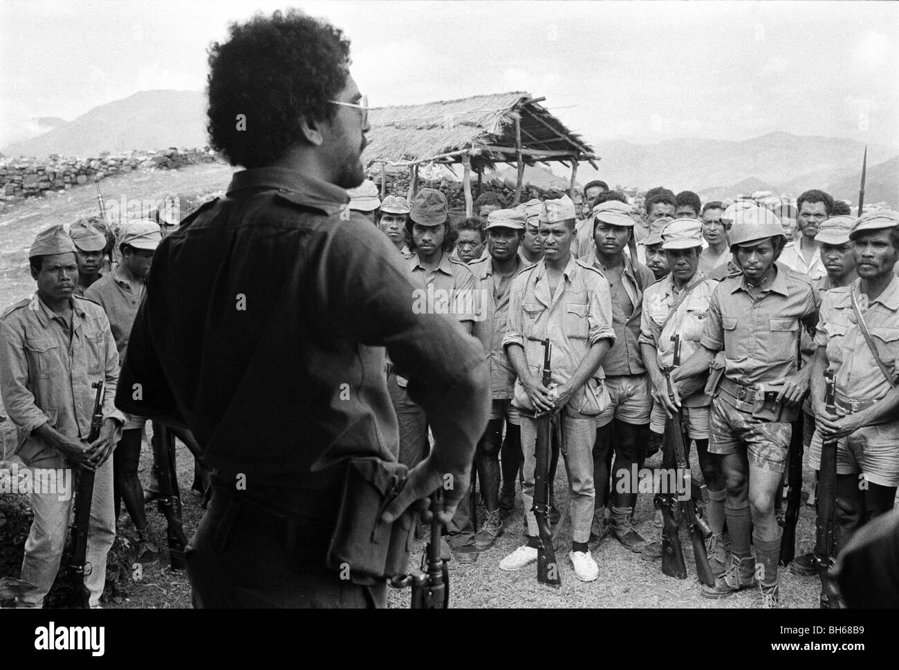 Jose Ramos-Horta addresses Fretilin freedom fighters in western mountain area of East Timor where Indonesia is invading Stock Photo