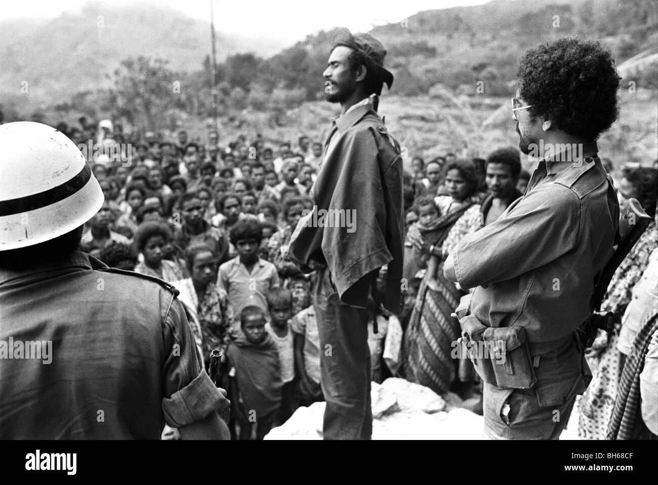 Jose Ramos-Horta attends a rally of villagers displaced by Indonesian incursions  October 1975 Stock Photo