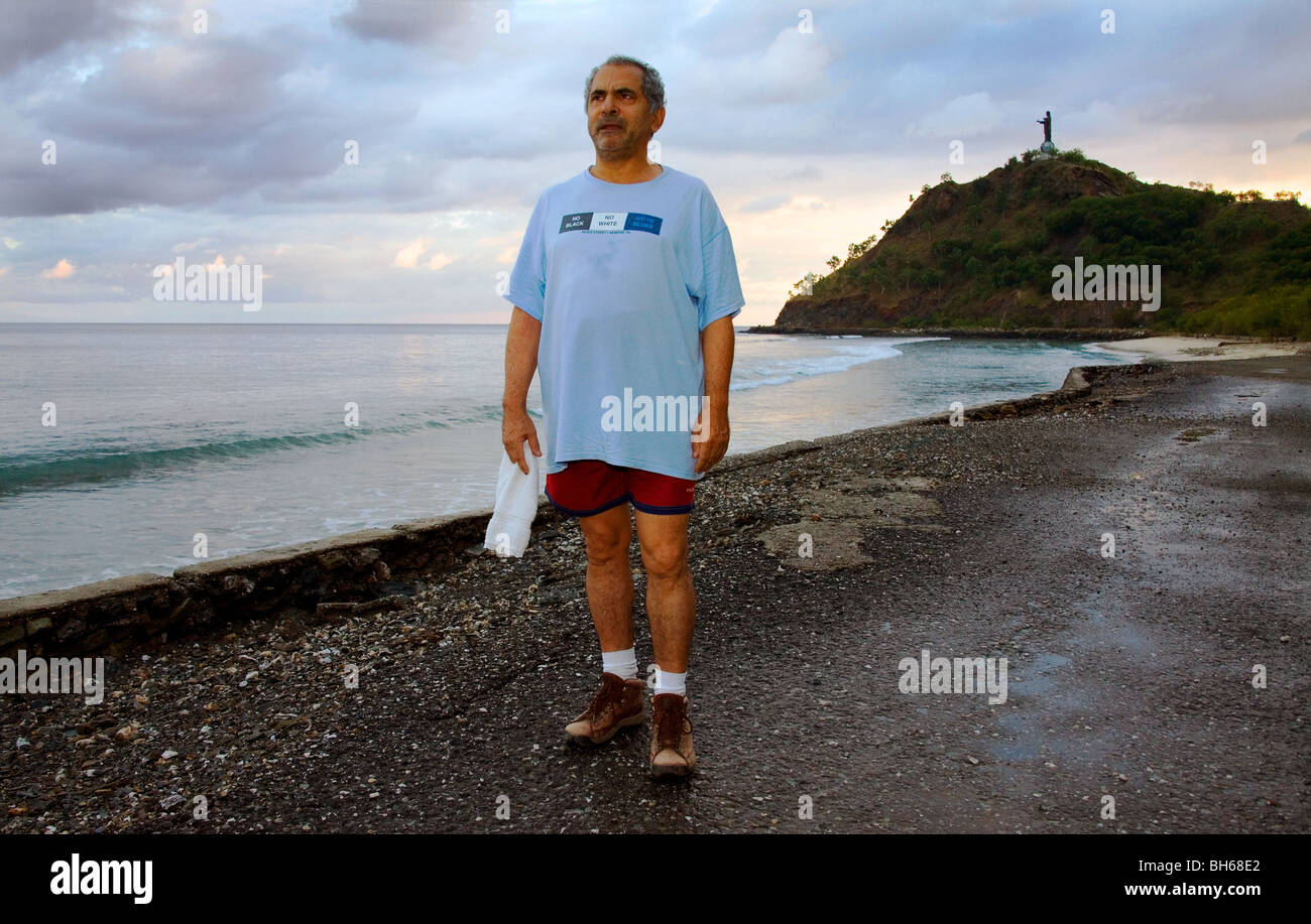 President of East Timor, Jose Ramos Horta, on his daily pre-dawn walk, Dili bay TimorLeste, Stock Photo