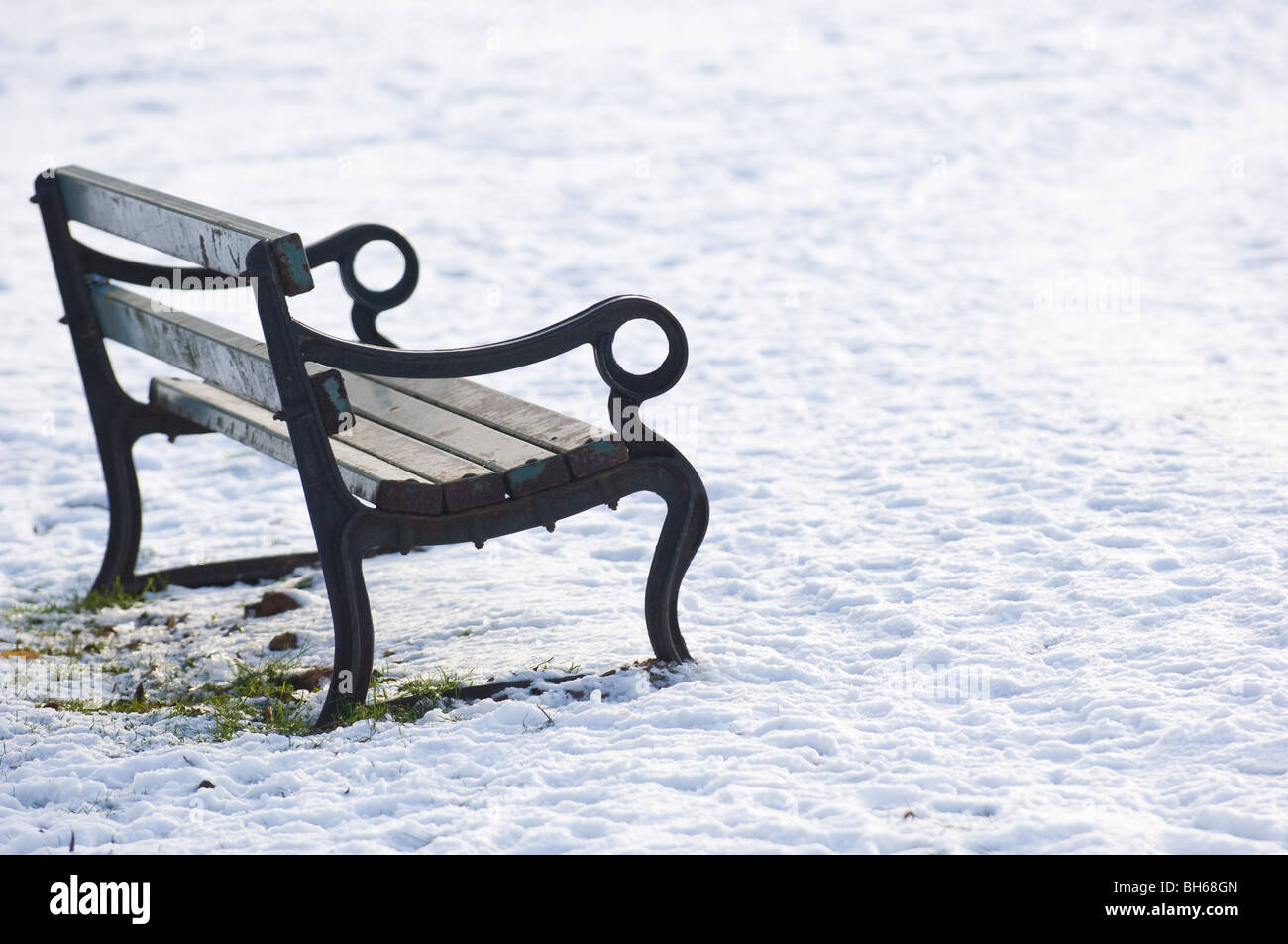 Snow covered empty park benches Stock Photo - Alamy