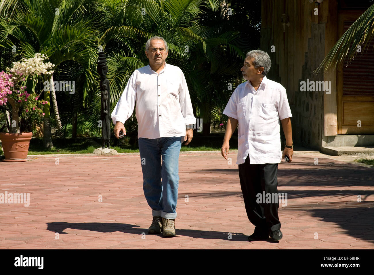 President of East Timor Jose Ramos-Horta with ex-president Mario Alkatiri at JRH's residence in Dili after difficult meeting Stock Photo