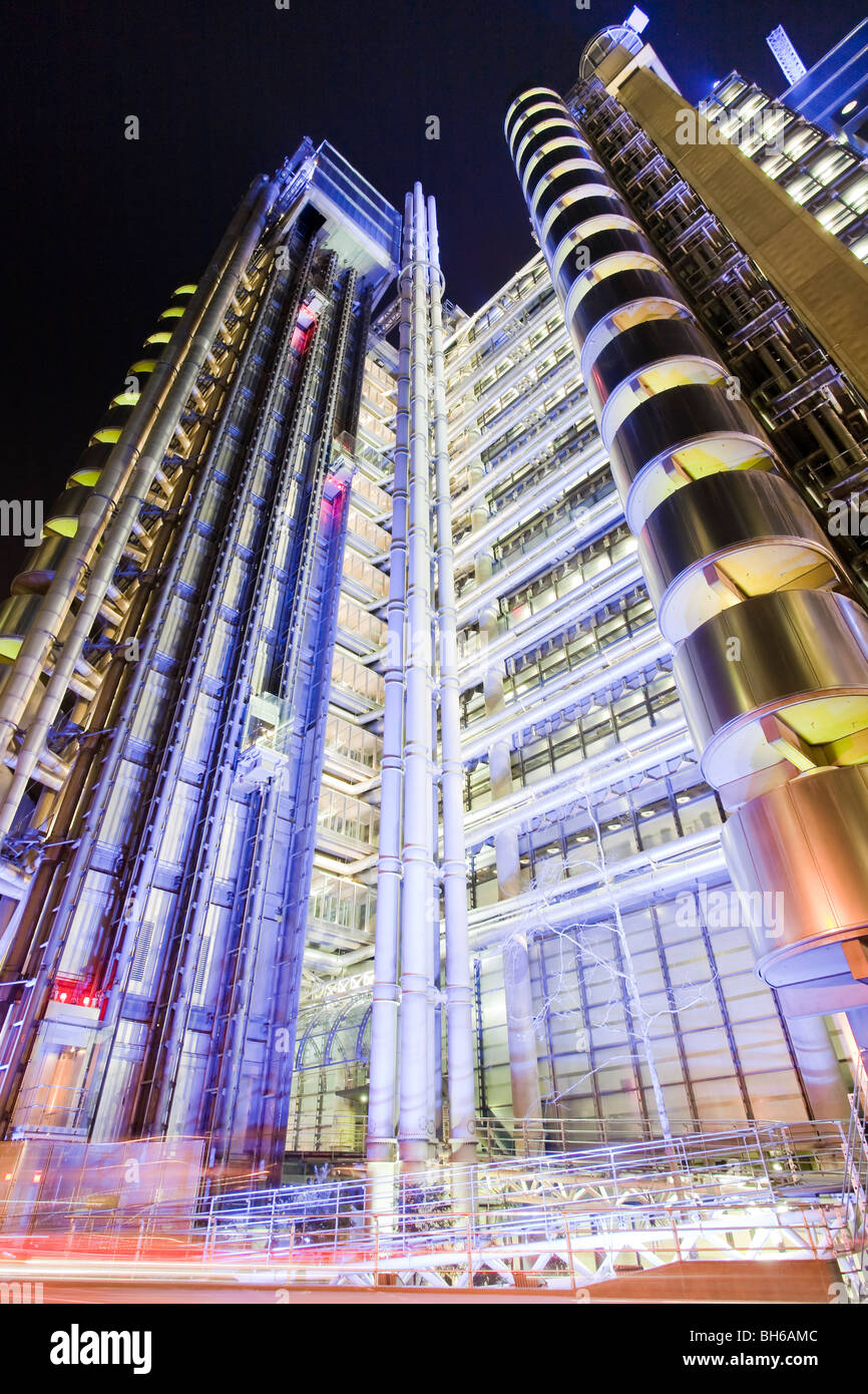 Dramatic TSB Lloyds building, London at night with lights Stock Photo ...