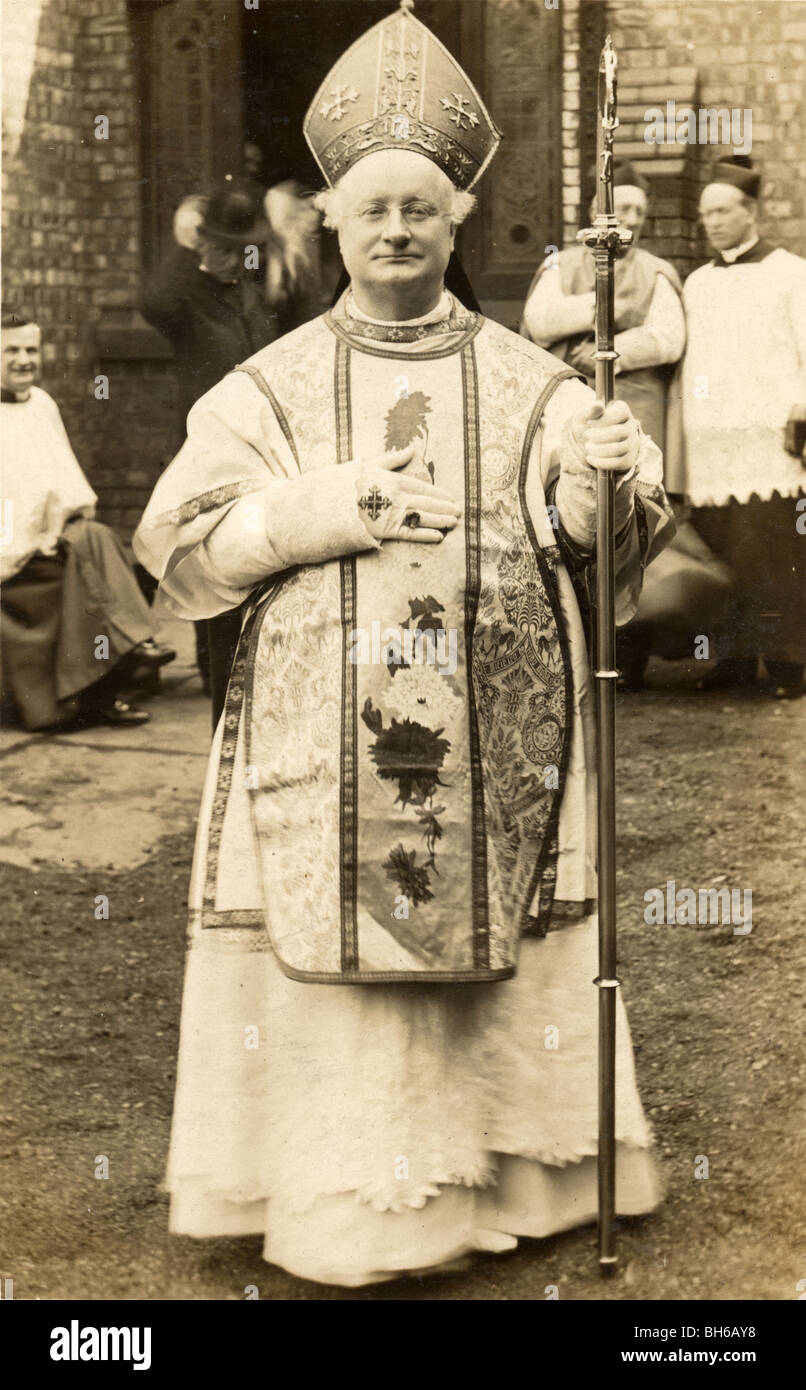 Catholic Priest with Elaborate Vestments & Staff Stock Photo