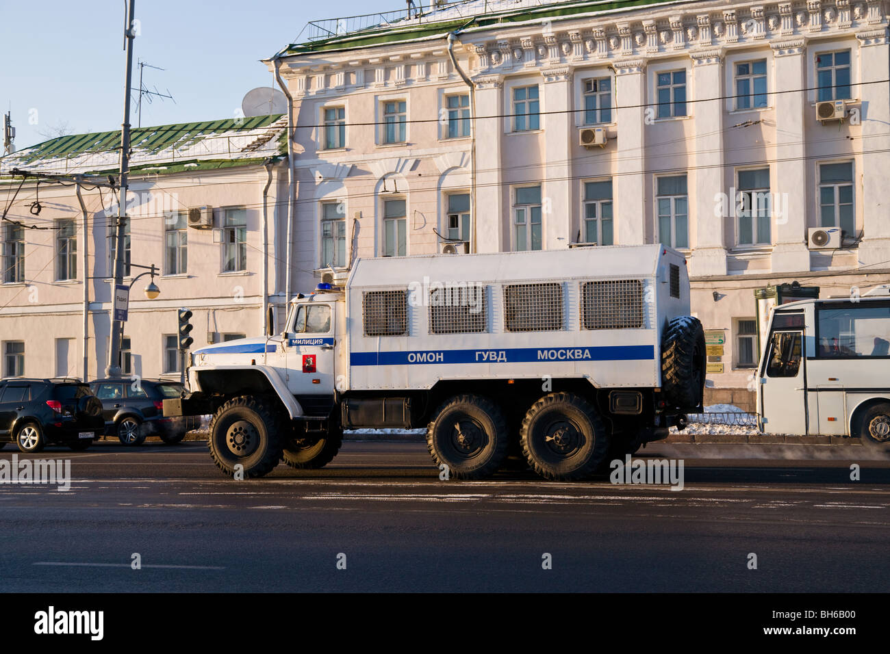 A car of OMON (Special Purpose Police Unit) in Moscow Stock Photo