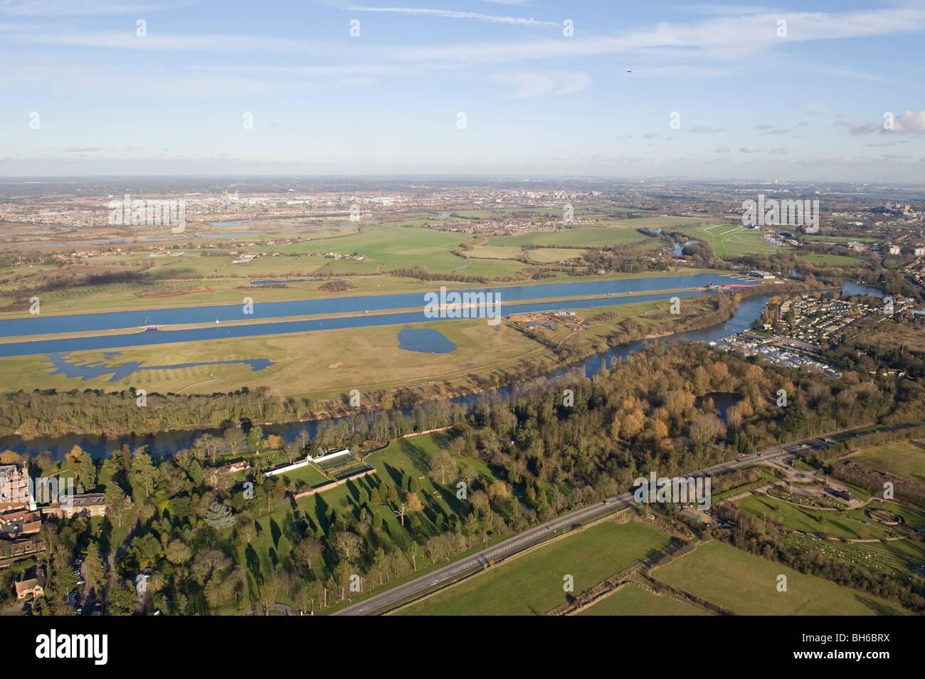 AERIAL VIEW OF DORNEY LAKES, ROWING CENTRE FOR ETON COLLEGE , WHICH WILL BE USED AS AN OLYMPIC VENUE IN 2012. Stock Photo
