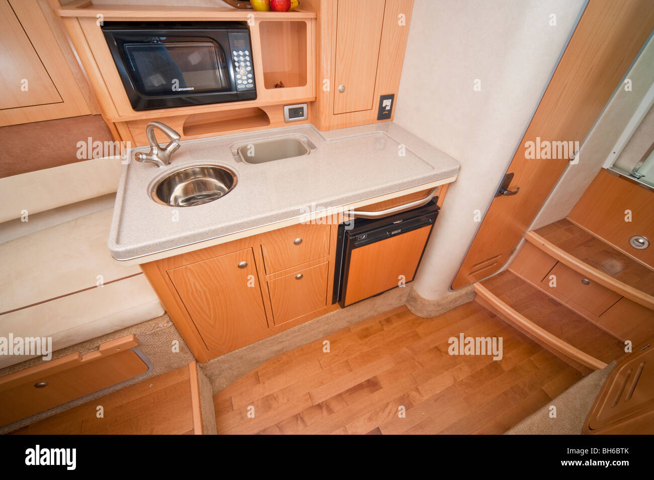 Kitchen, galley, in a Sea Ray 305 powerboat / yacht, 2009 model Stock Photo