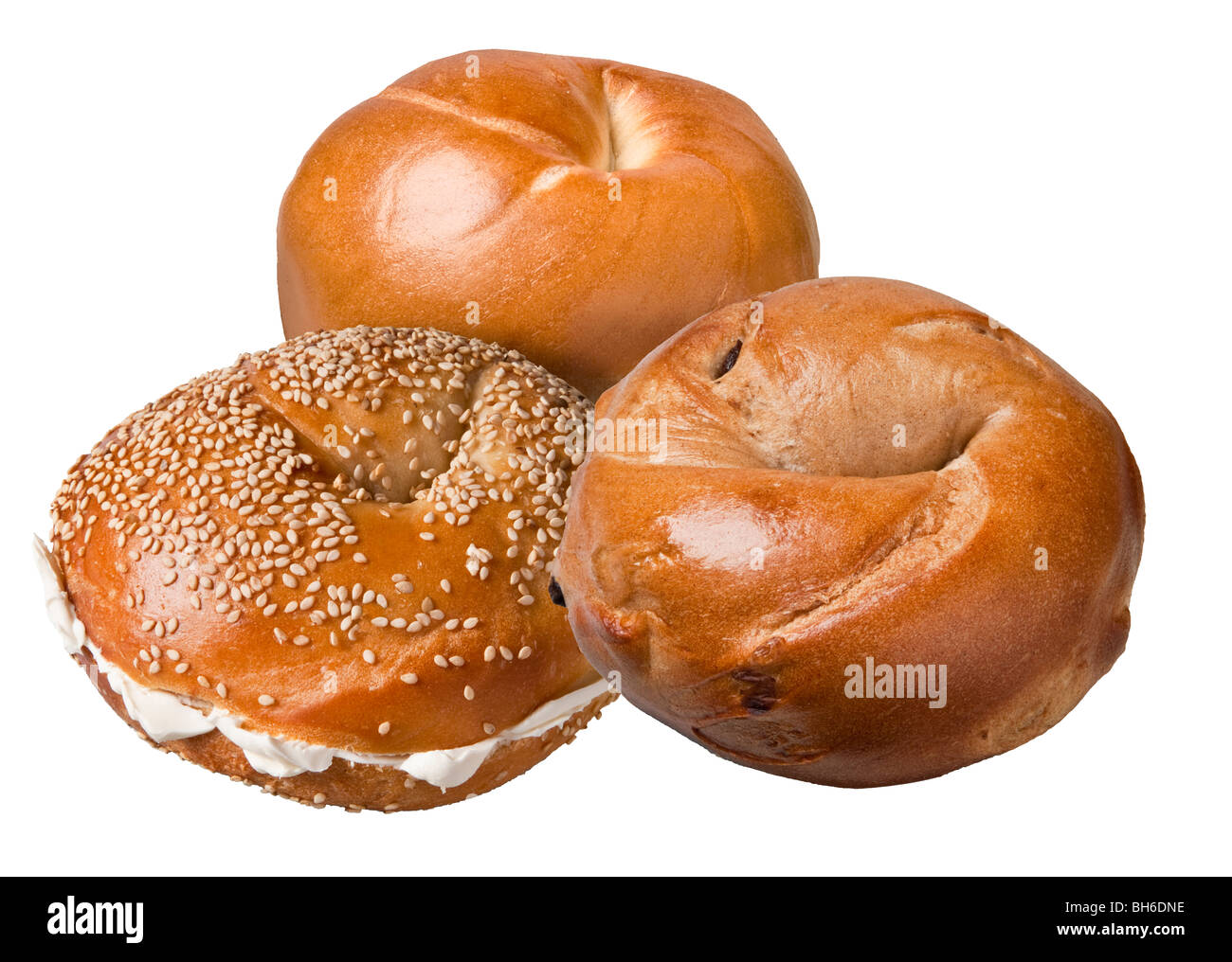 Three New York Style Bagels, Food Stock Photo