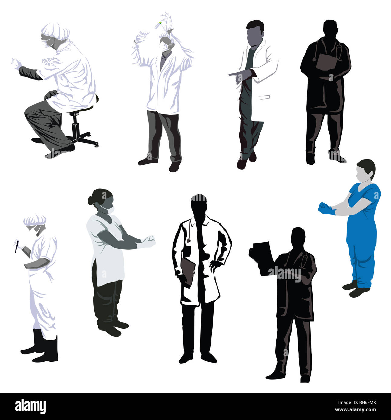 collection of human motifs as doctors, scientist Stock Photo - Alamy