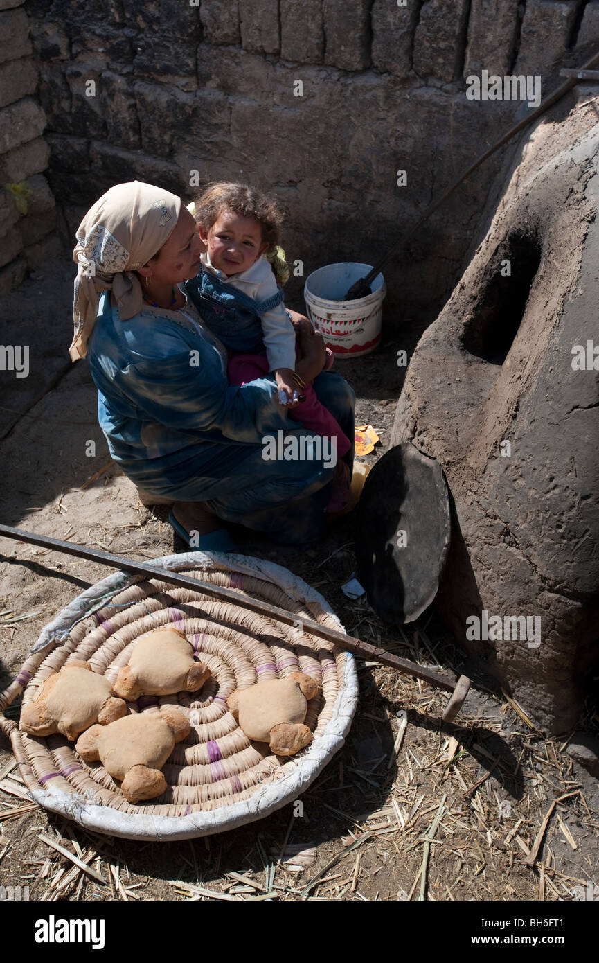 Baking bread near Luxor, Egypt, Africa Stock Photo