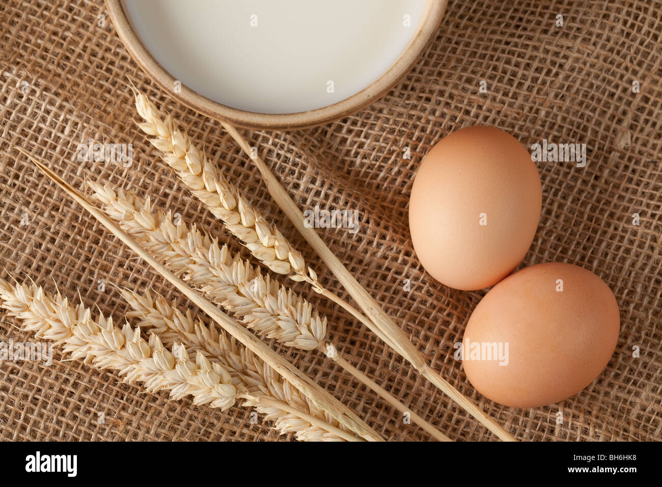 nature products . eggs , milk and wheat Stock Photo