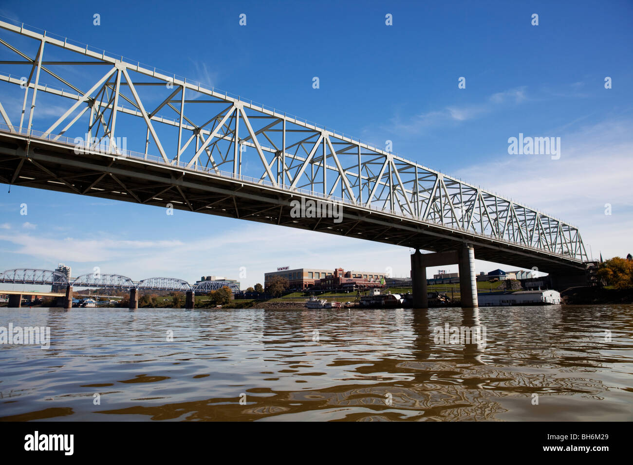 River Ohio dividing Newport Kentucky from Cincinnati Ohio, linked by