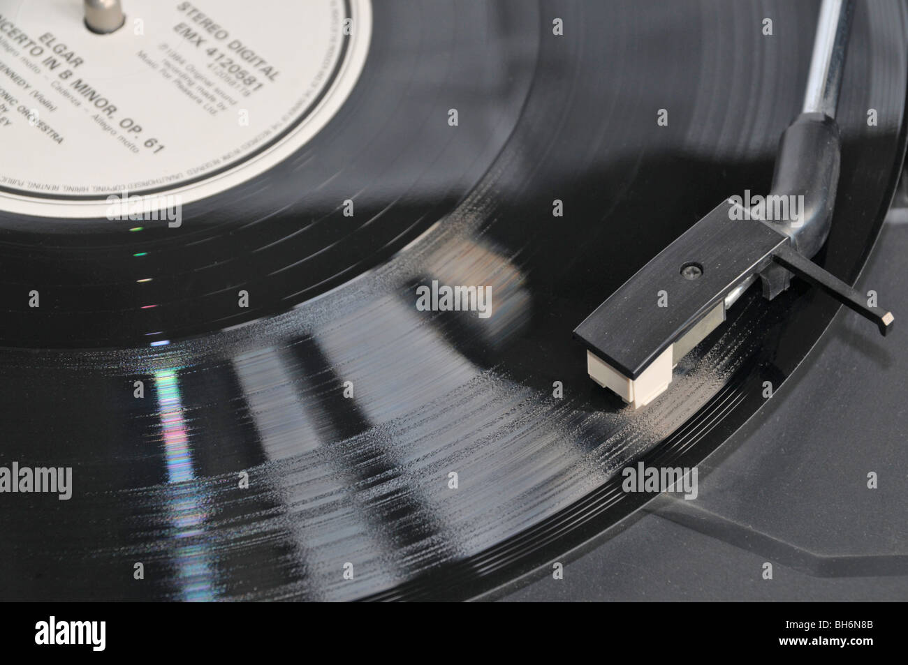Looking down on an LP being played on a turntable Stock Photo