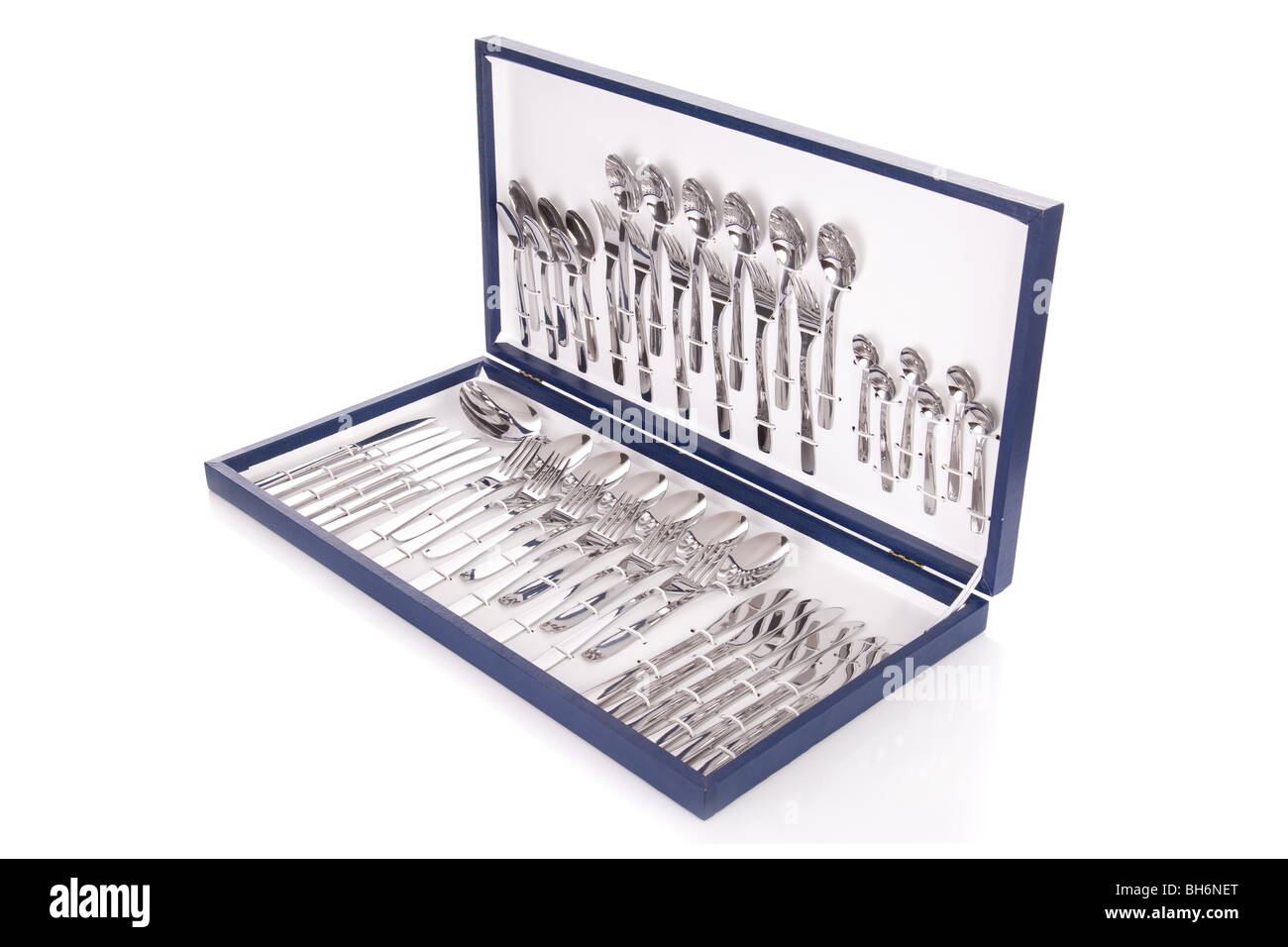Blue flatware box isolated on white background Stock Photo Alamy