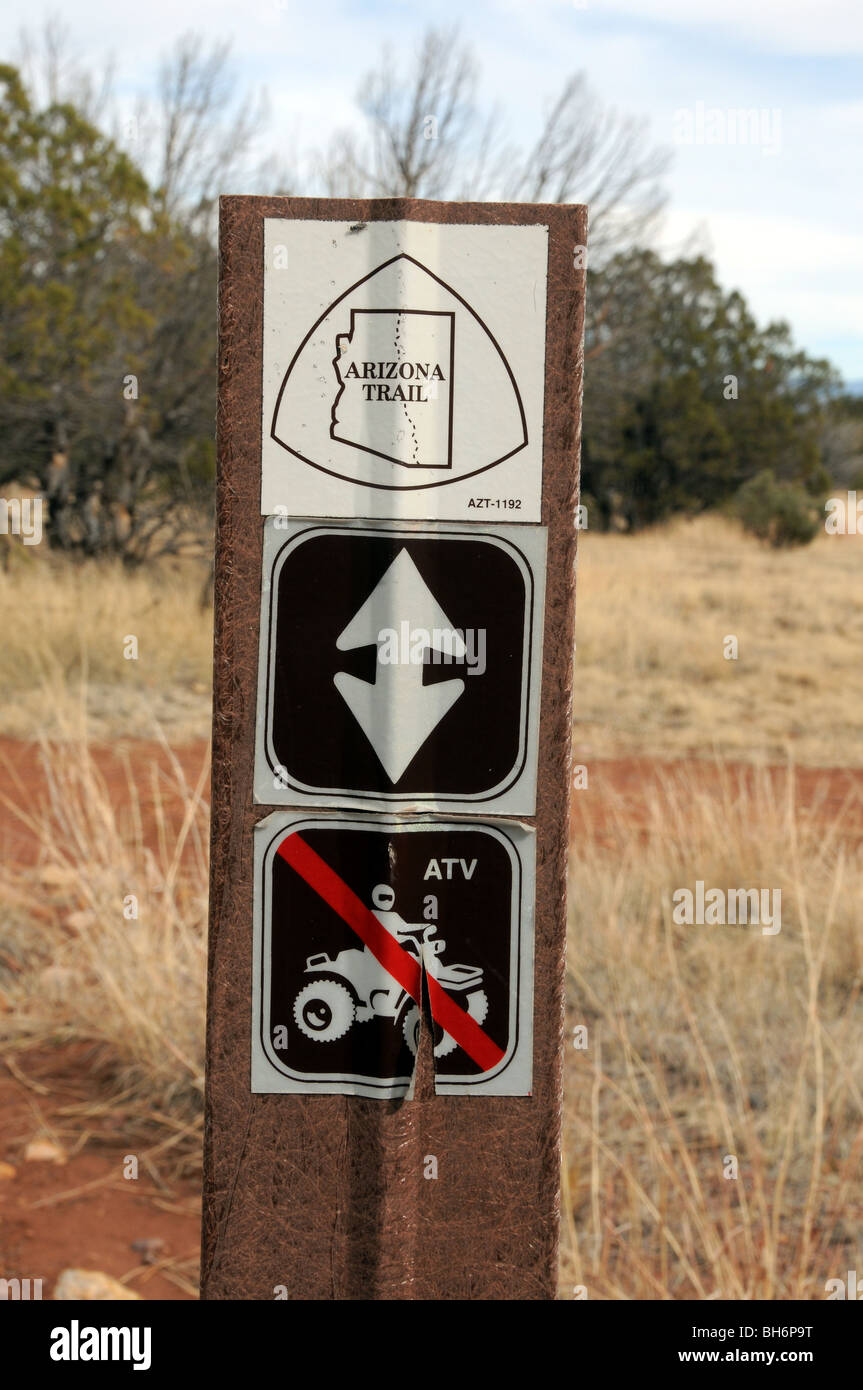 Signs along the Arizona Trail in Gardner Canyon, Santa Rita Mountains, Coronado National Forest, Sonoran Desert, Arizona, USA. Stock Photo