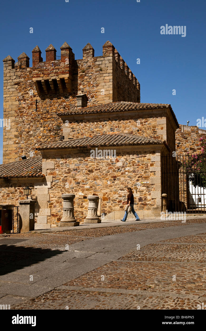 Ermita de la Paz  Torre de Bujaco  caceres españa Ermita de la Paz  Tower Bujaco  historic center of Cáceres Extremadura Spain Stock Photo