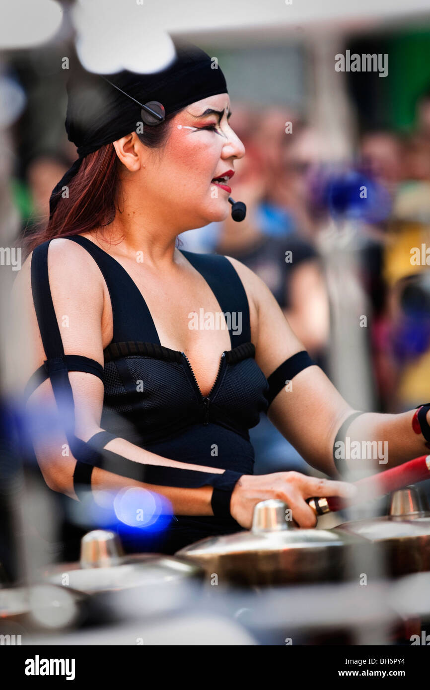 A female percussionist performers at the Just for Laughs Festival