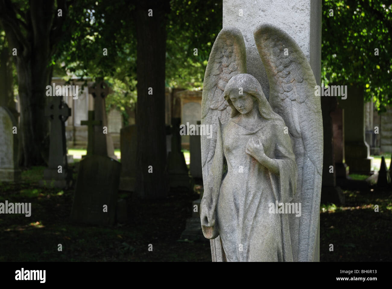 Winged angel in the Dean Cemetery Edinburgh Stock Photo