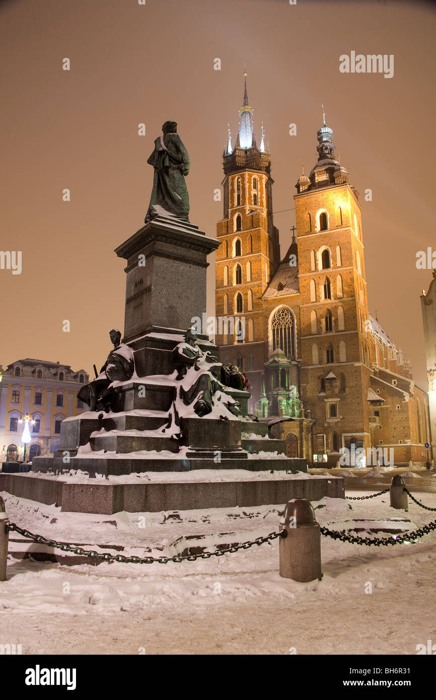 Krakow at night, Poland in snow Stock Photo Alamy