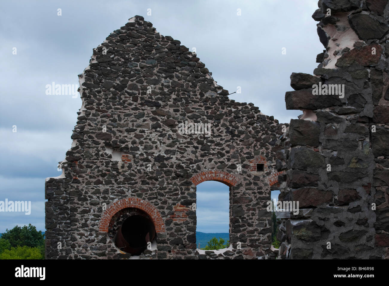 Abandoned ruined building stones wall block in Michigan USA United