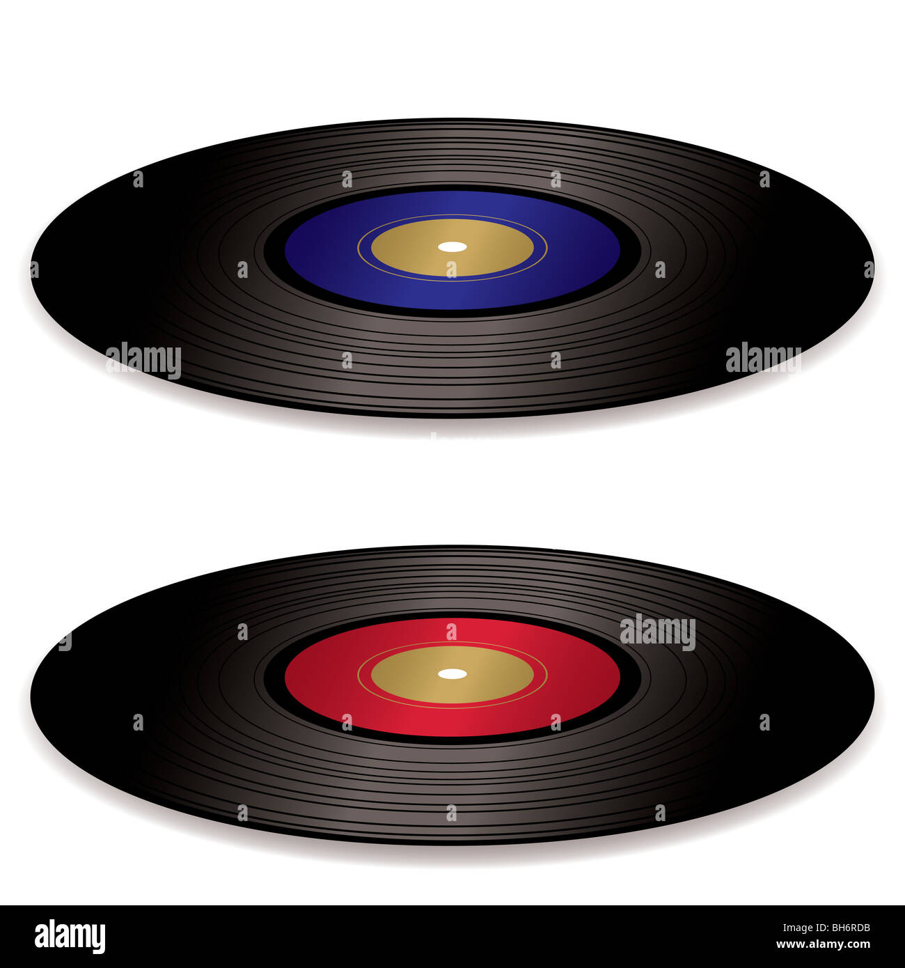pair of old fashioned vinyl record albums with blue and red labels